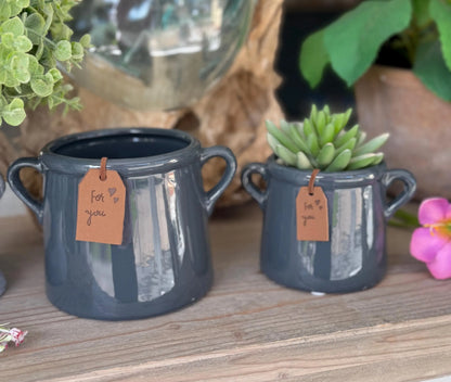 Dark Grey Ceramic Pot with 'For You' Tag - 2 Sizes Available