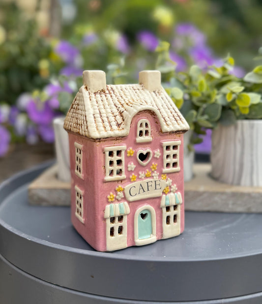 Pink Country Charm Ceramic Cafe Cottage Candle Holder