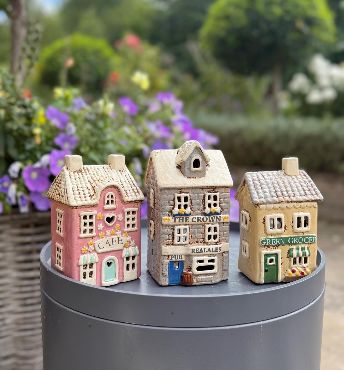 Pink Country Charm Ceramic Cafe Cottage Candle Holder