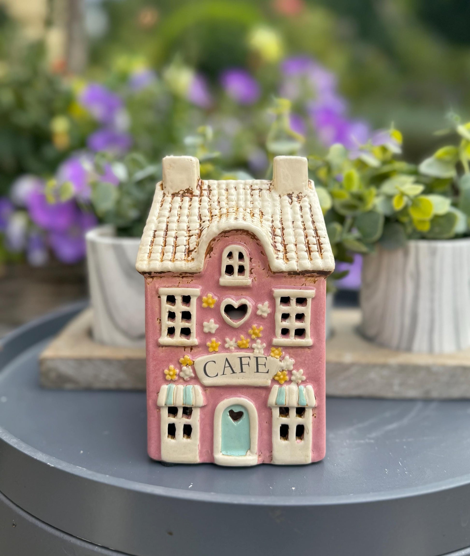 Pink Country Charm Ceramic Cafe Cottage Candle Holder