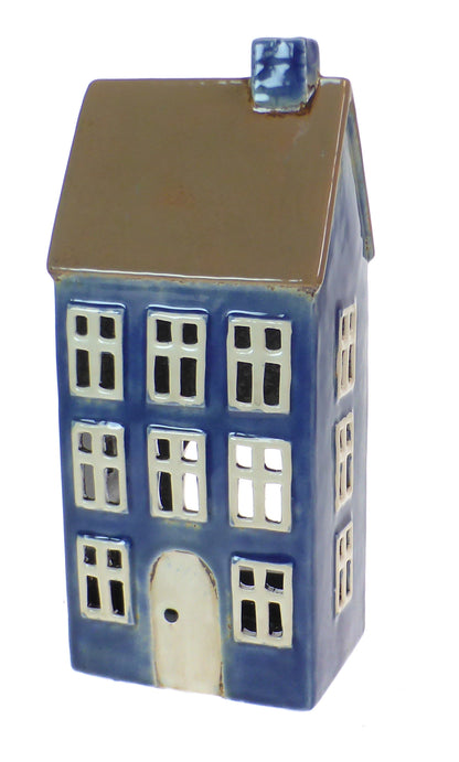 Blue Ceramic House /Cottage Candle Holder