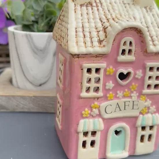 Pink Country Charm Ceramic Cafe Cottage Candle Holder