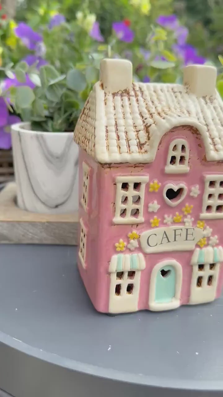 Pink Country Charm Ceramic Cafe Cottage Candle Holder