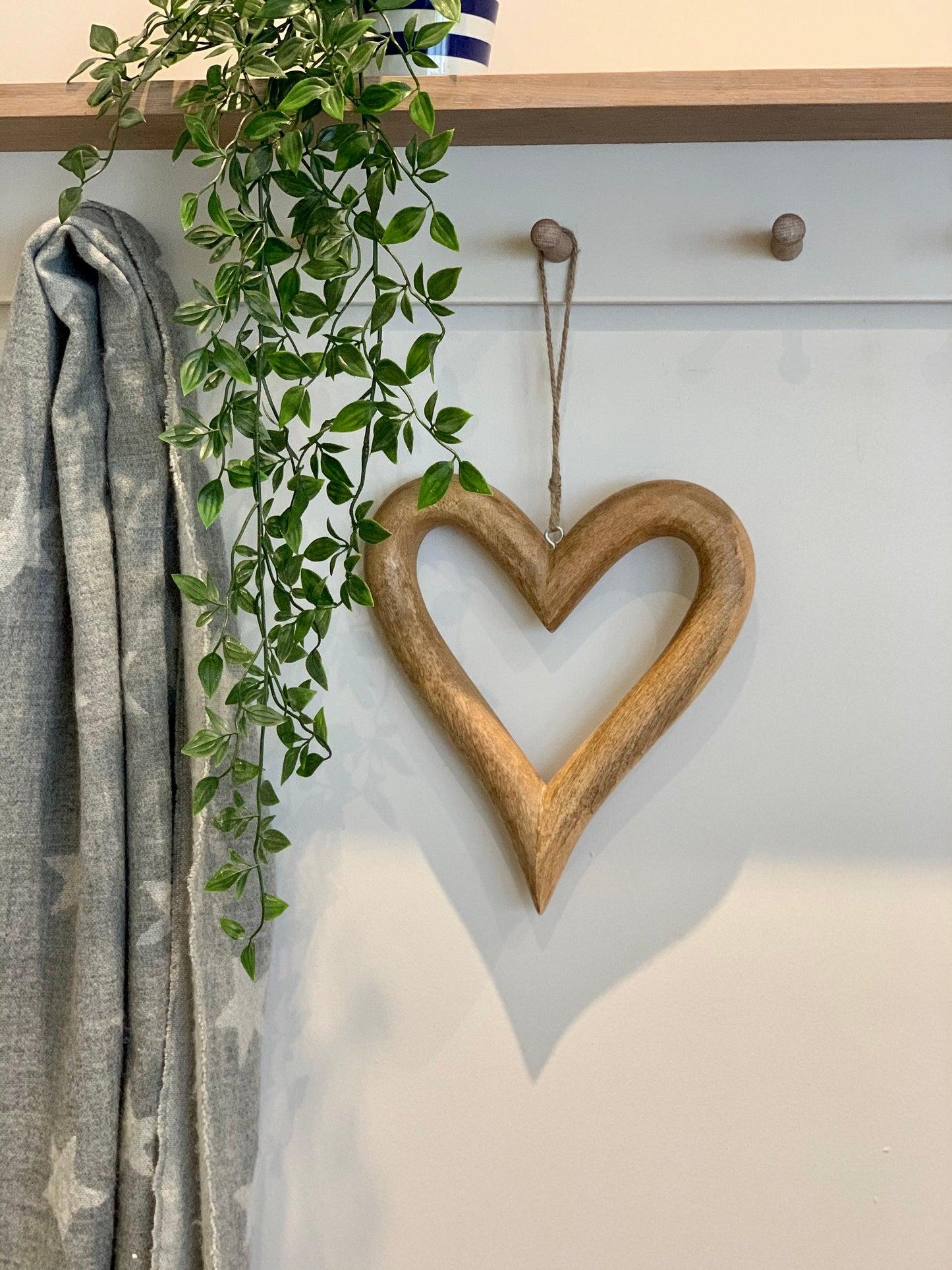 Natural Wooden Heart Hanging Decorations (Pair)