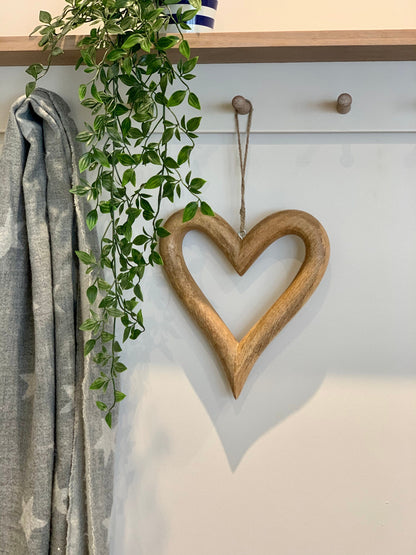 Natural Wooden Heart Hanging Decorations (Pair)