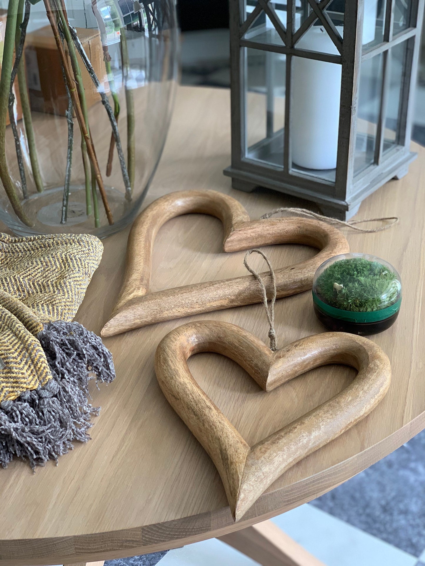Natural Wooden Heart Hanging Decorations (Pair)