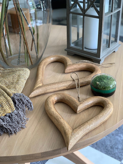 Natural Wooden Heart Hanging Decorations (Pair)
