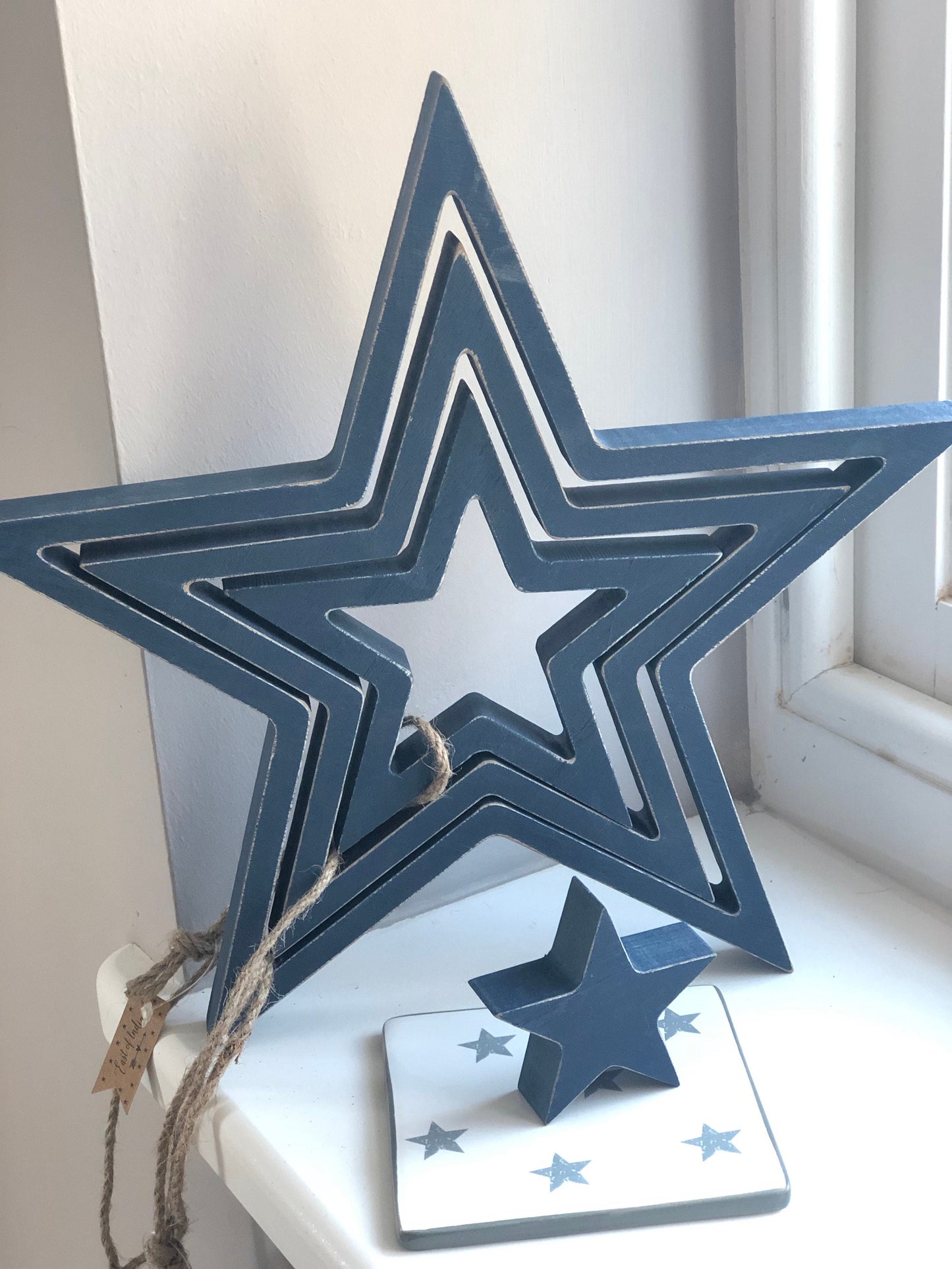 East of India Set of 4 Blue Wooden Stars.