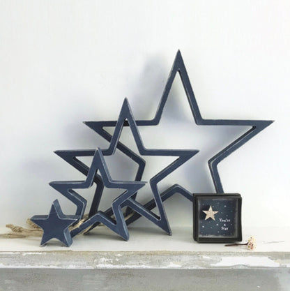 East of India Set of 4 Blue Wooden Stars.