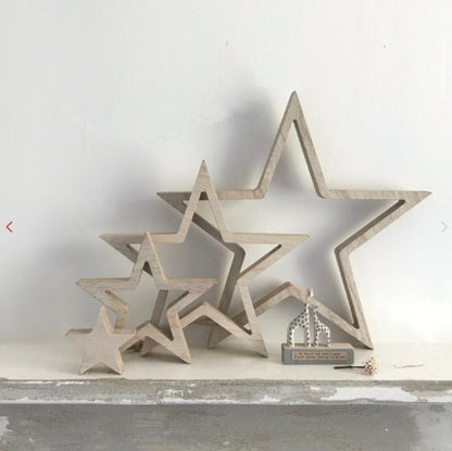 East of India Natural Wooden Stars.  Set of 4