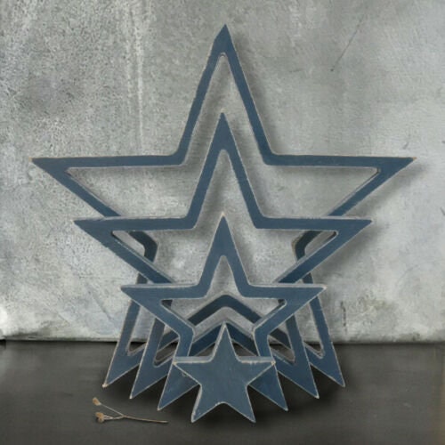 East of India Set of 4 Blue Wooden Stars.