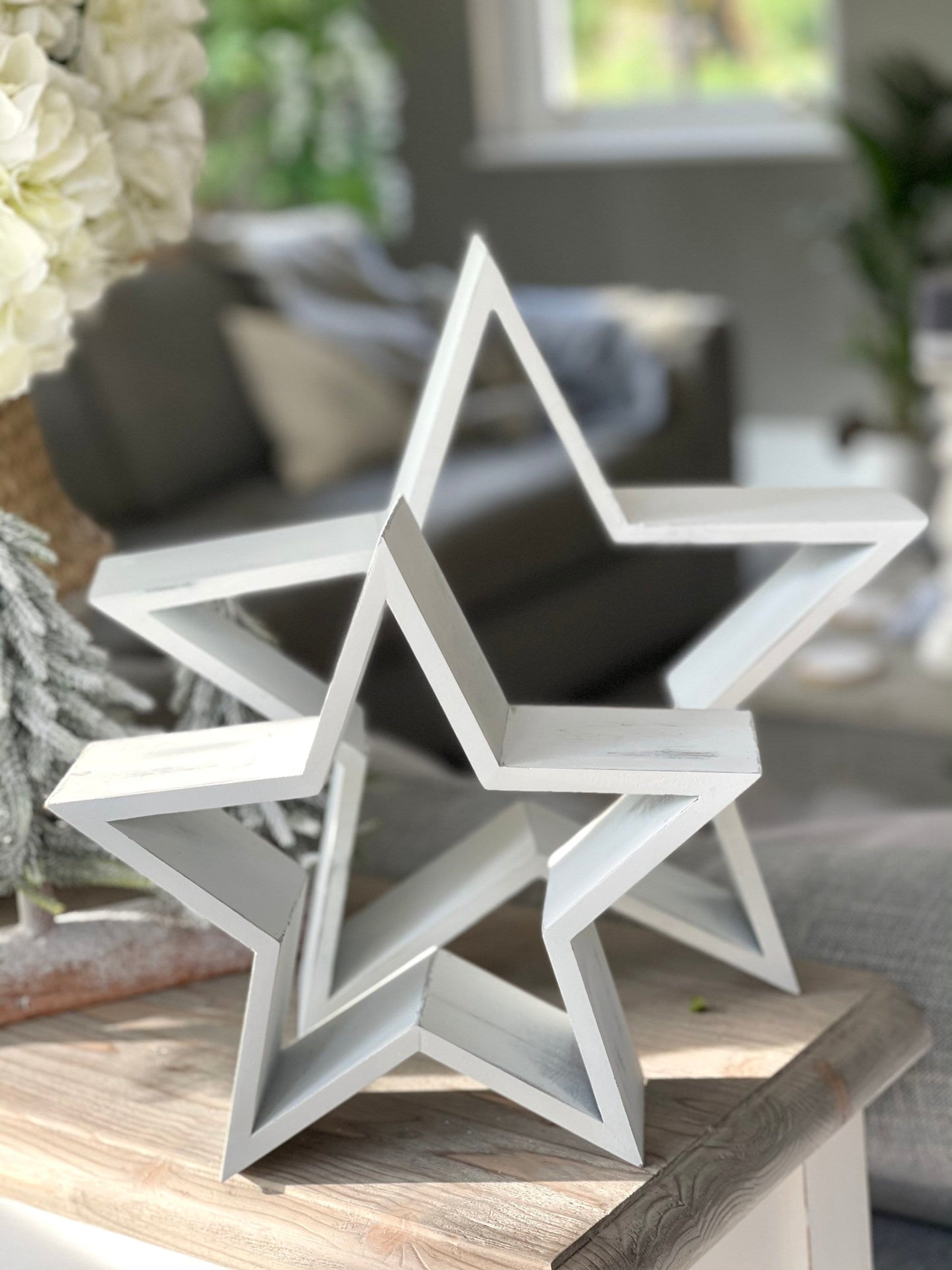 White Mantelpiece Wooden Star. Medium 36.5cm