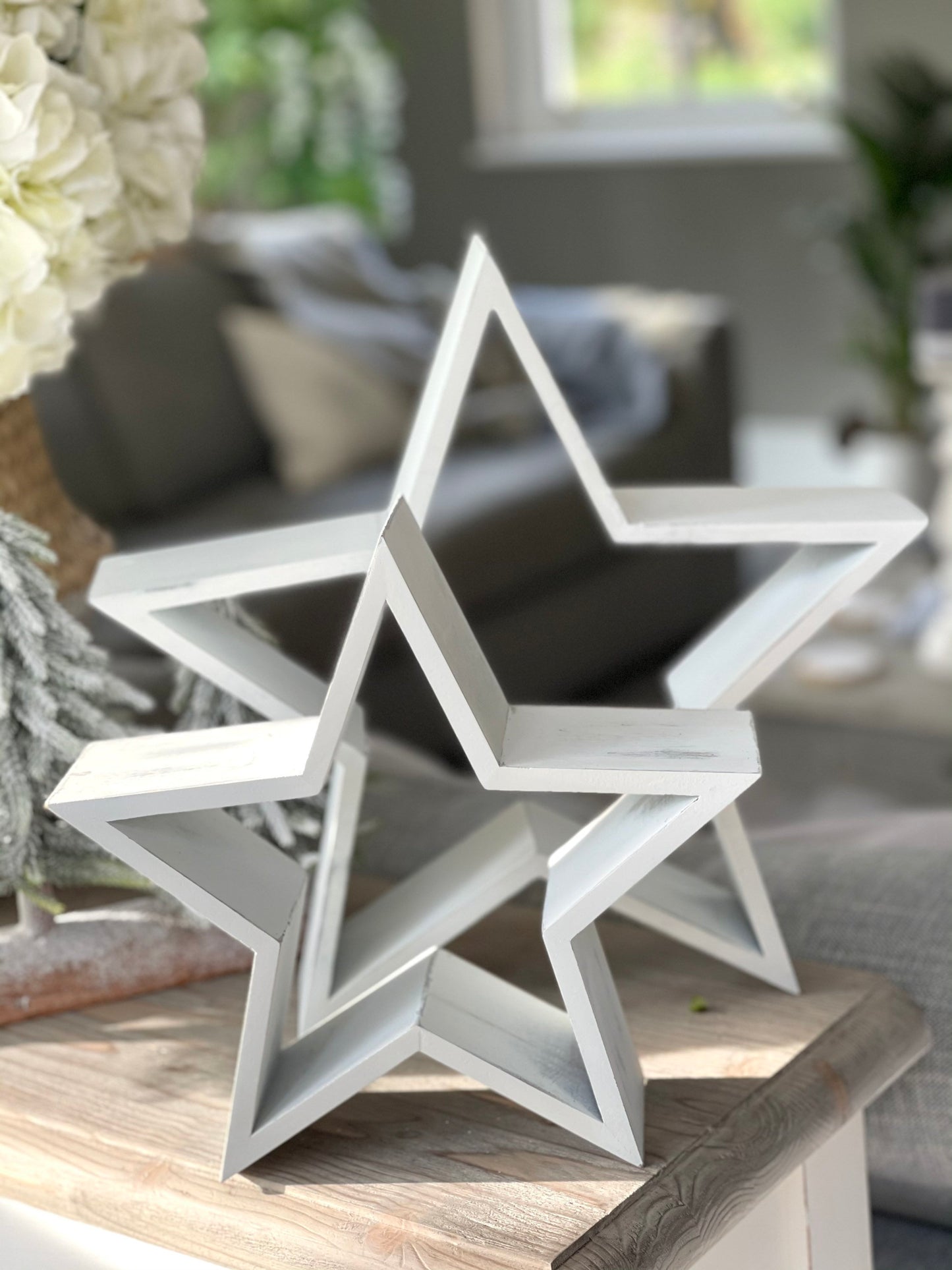 White Mantelpiece Wooden Star. Small 27cm