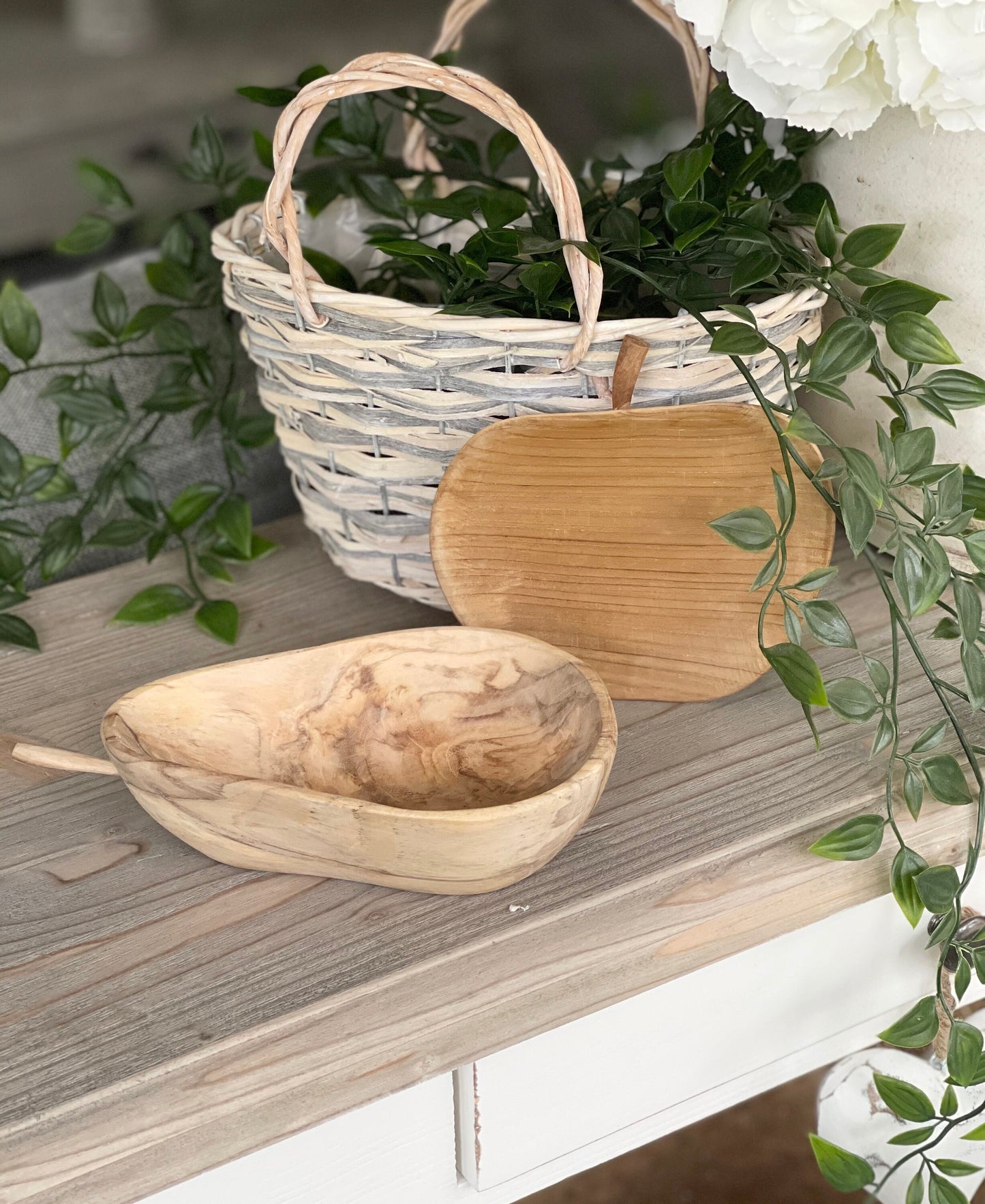 East of India Rustic Wooden Carved Apple Bowl
