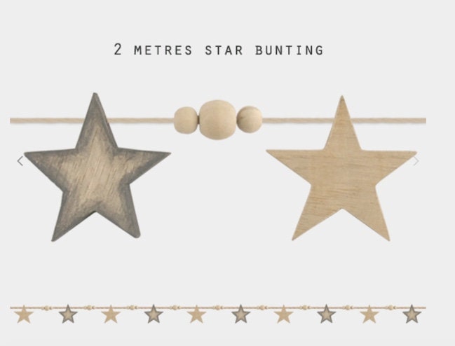 East of India bead & star bunting - Natural and grey.  2 metres