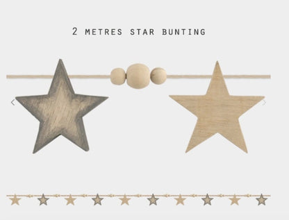 East of India bead & star bunting - Natural and grey.  2 metres
