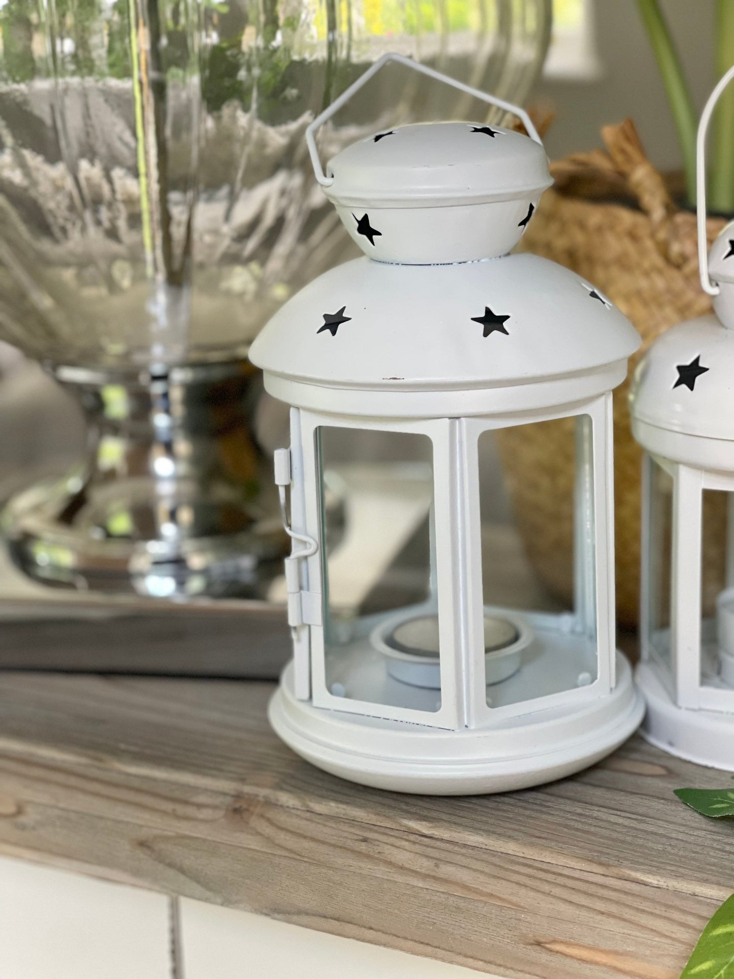 White Vintage Metal Candle Lantern - Large