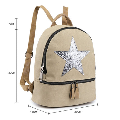 Pale Grey Canvas Rucksack/Backpack with Silver Star