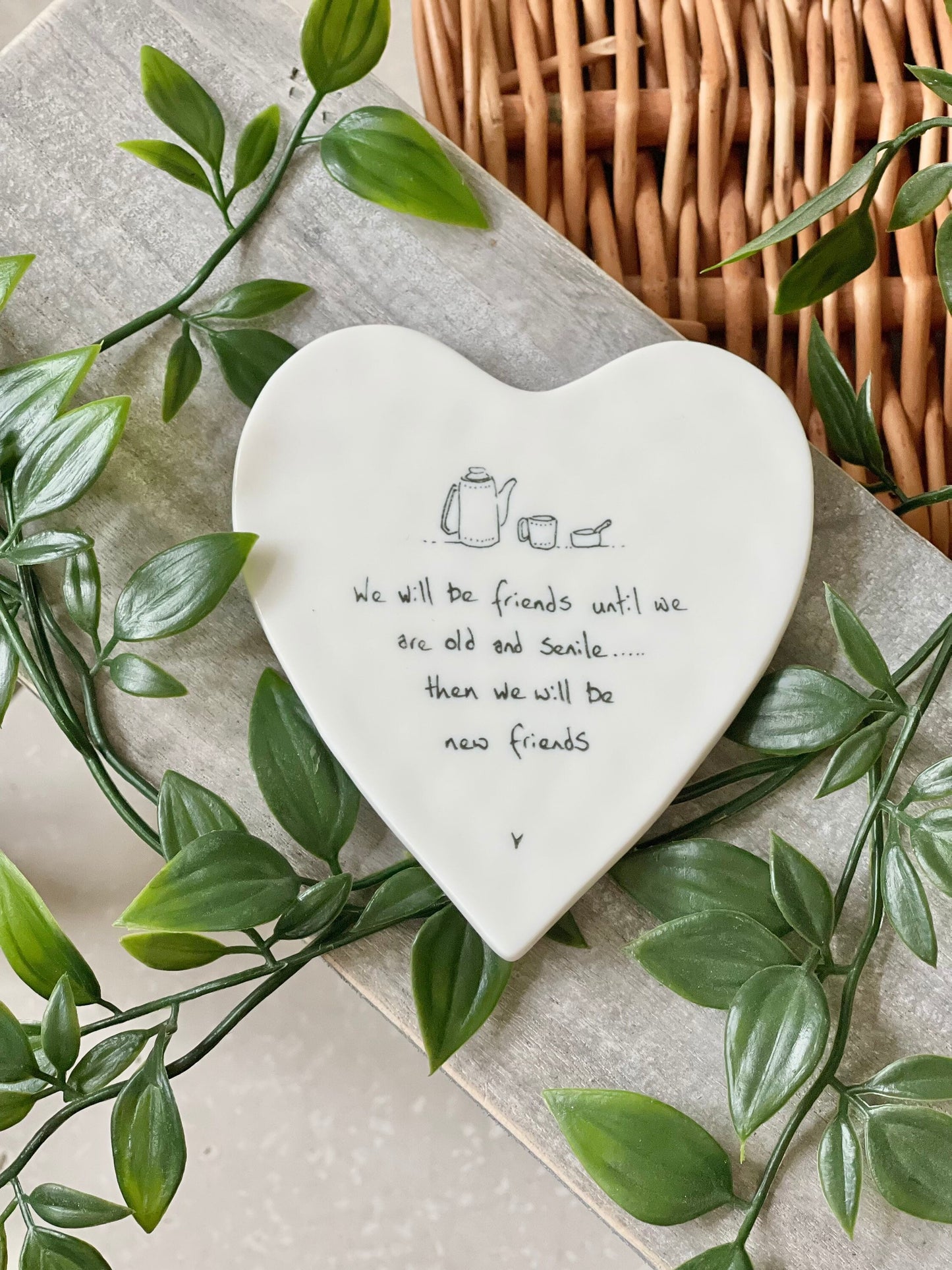 Framed Porcelain Heart - Friends Old & Senile