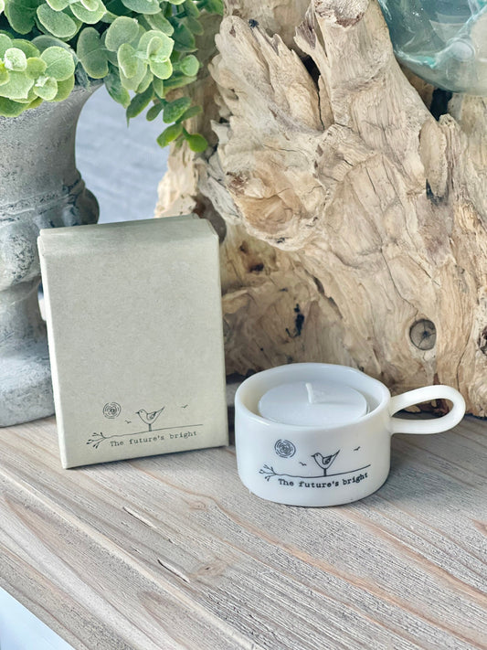 East of India Handled tea light holder - “The Future’s Bright”
