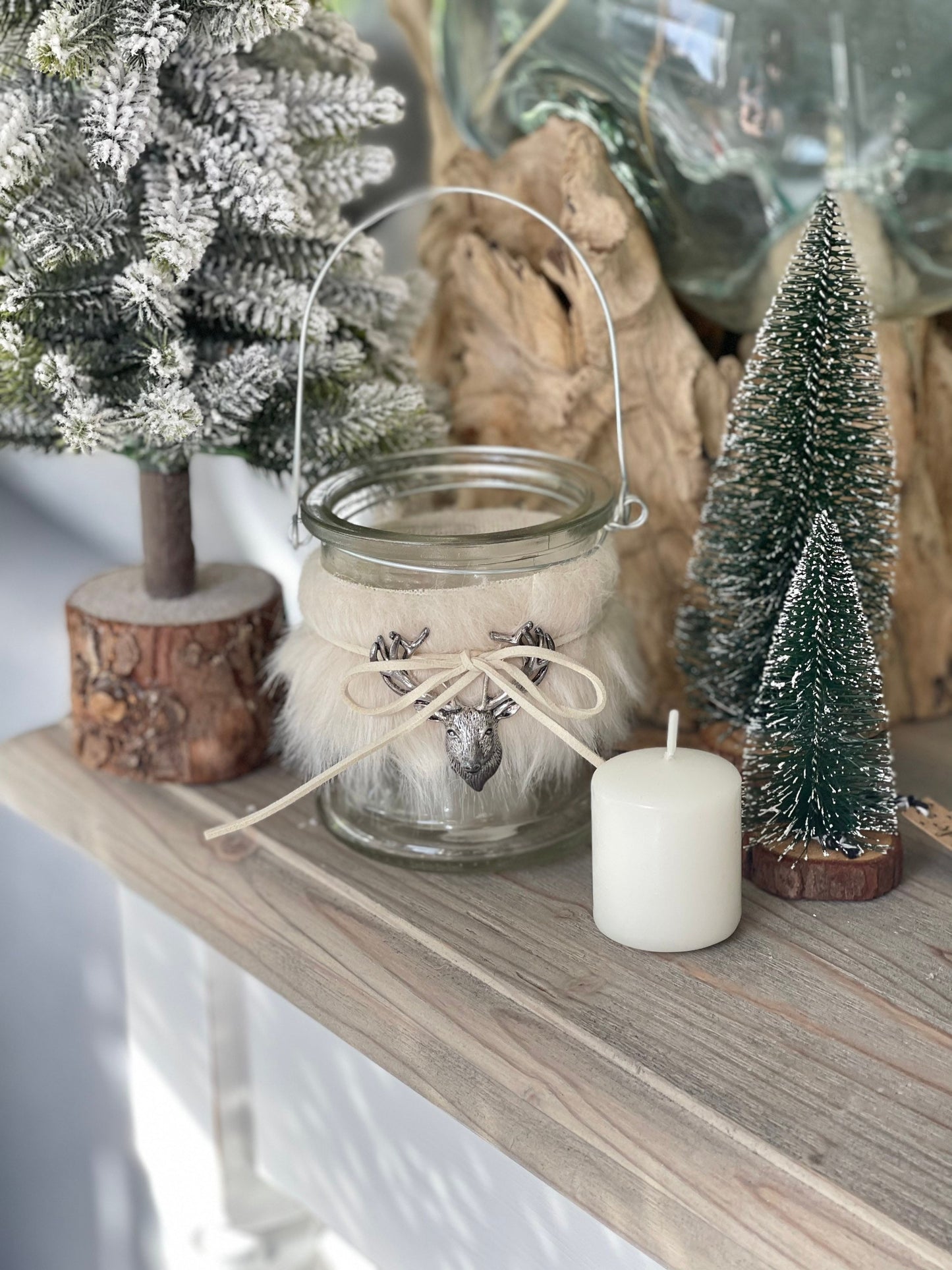 Fur Reindeer Glass Lanterns
