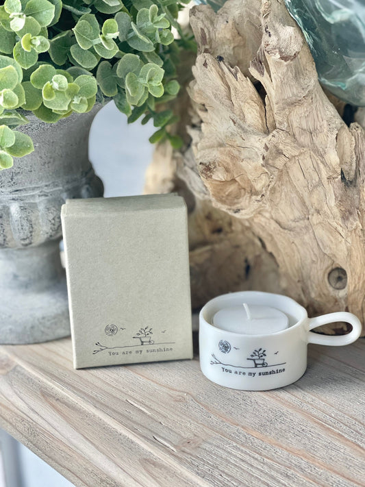 East of India Handled tea light holder - “You are my Sunshine”