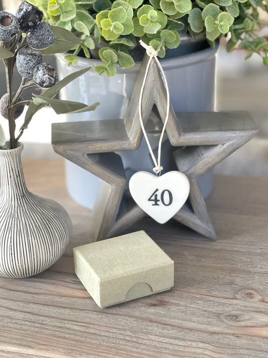 East Of India ‘40’ Porcelain Heart with Gift Box