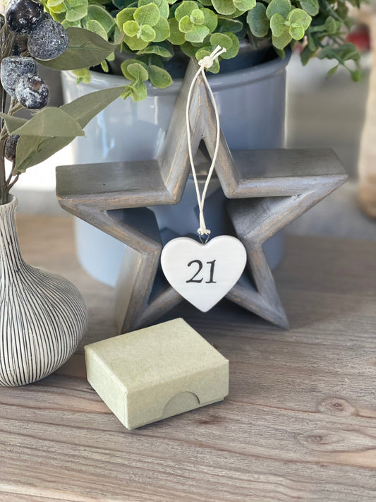East Of India ‘21’ Porcelain Heart with Gift Box