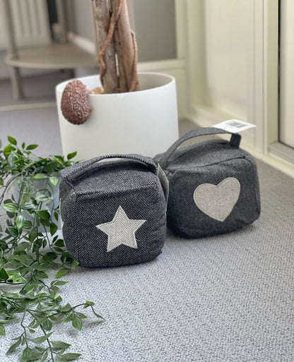 Grey Heart Door Stop - Grey Herringbone