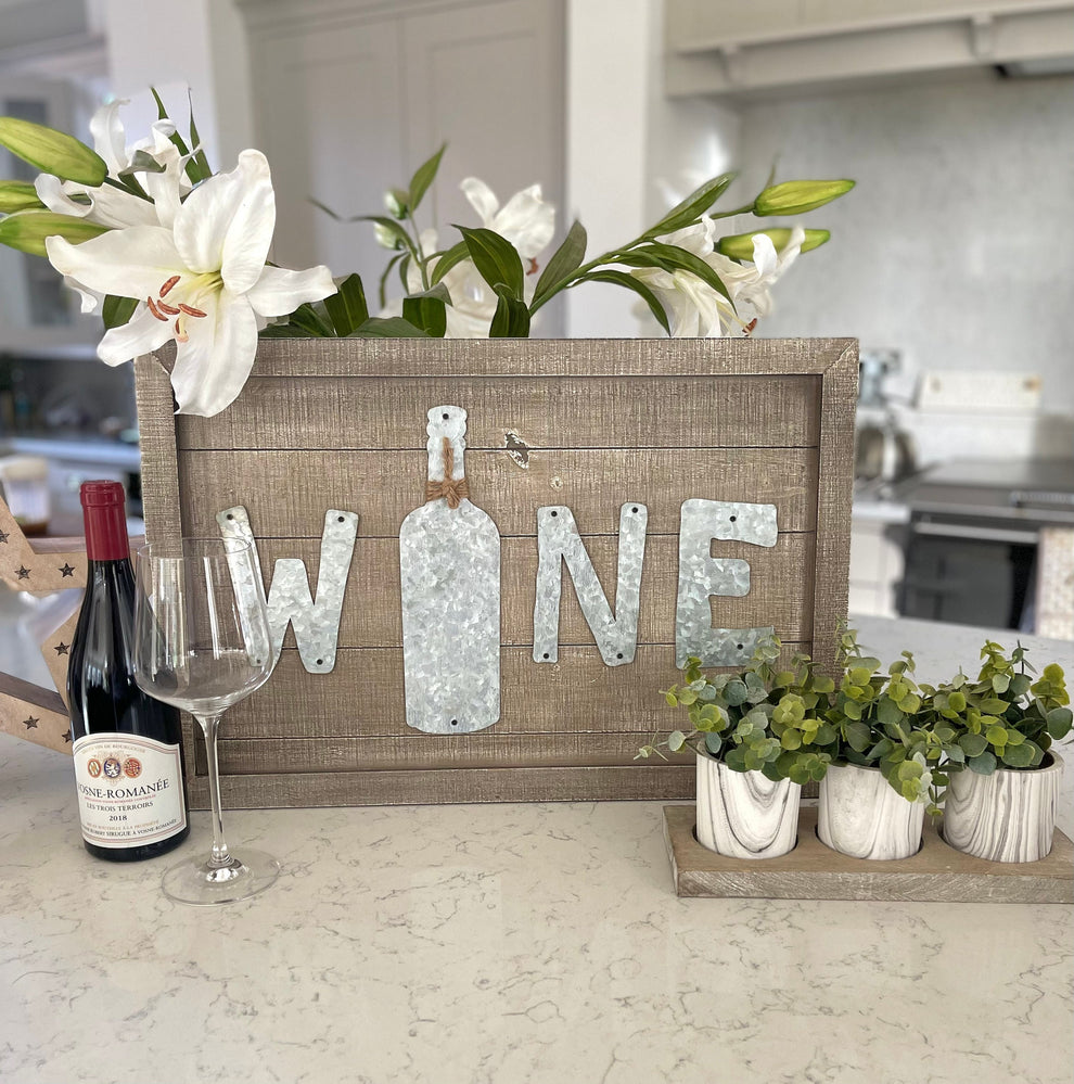 Wood Wine Sign Decor with Galvanized Wine Lettering – Lescale Furnishings
