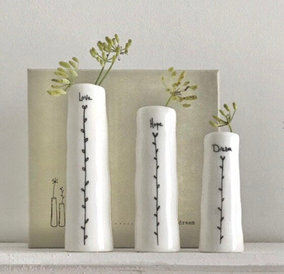 Trio of Porcelain Bud Vases - Love, Hope, Dream
