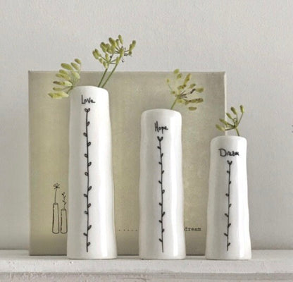 Trio of Porcelain Bud Vases - Love, Hope, Dream