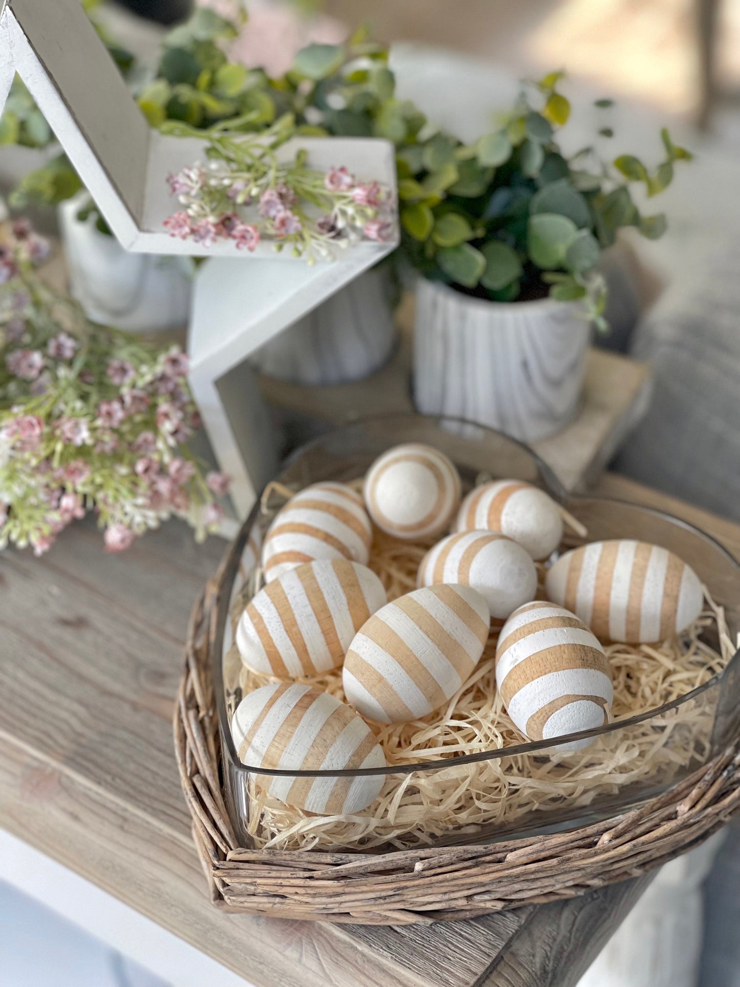 White Stripes Hanging Wooden Egg