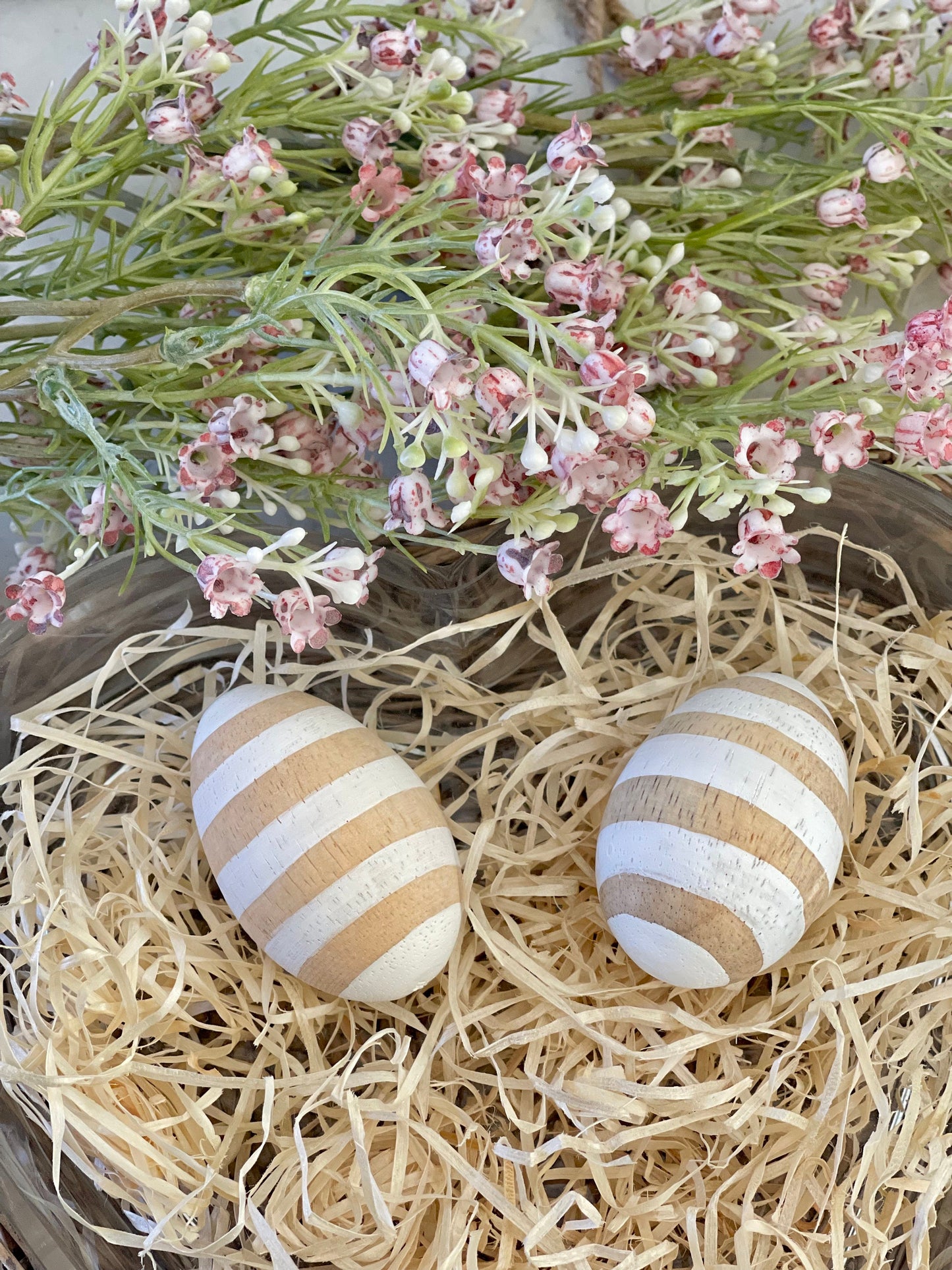 White Stripes Hanging Wooden Egg