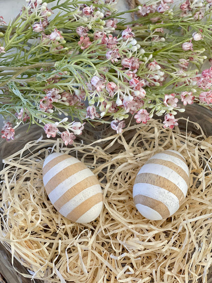 White Stripes Hanging Wooden Egg