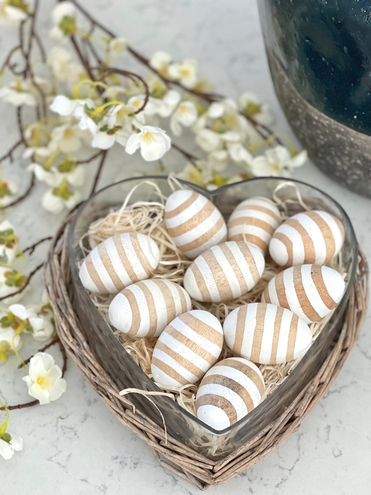White Stripes Hanging Wooden Egg