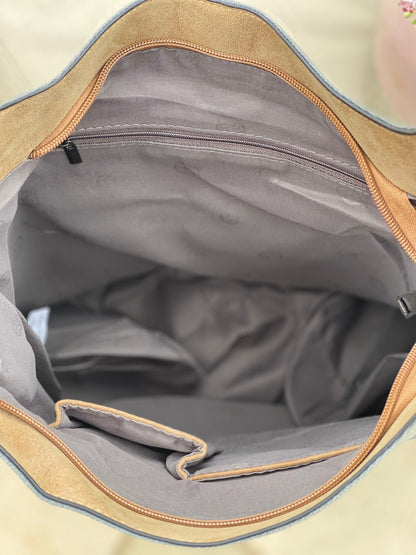 Khaki Tote/Shoulder Bag with Encrusted Star