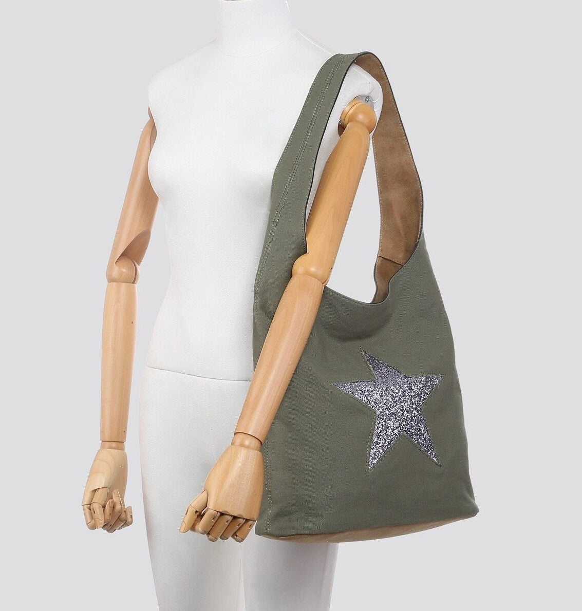 Pale Grey Tote/Shoulder Bag with Encrusted Star