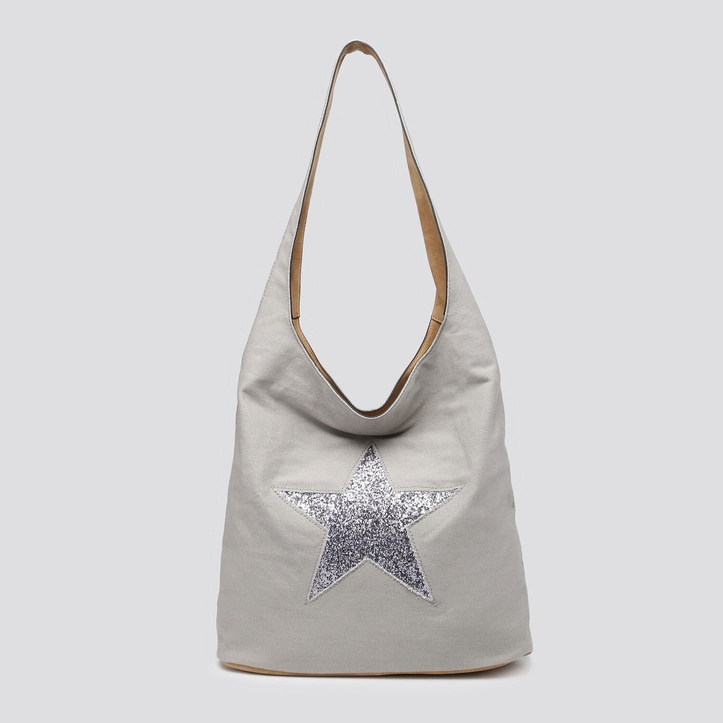 Pale Grey Tote/Shoulder Bag with Encrusted Star
