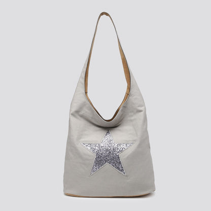 Pale Grey Tote/Shoulder Bag with Encrusted Star