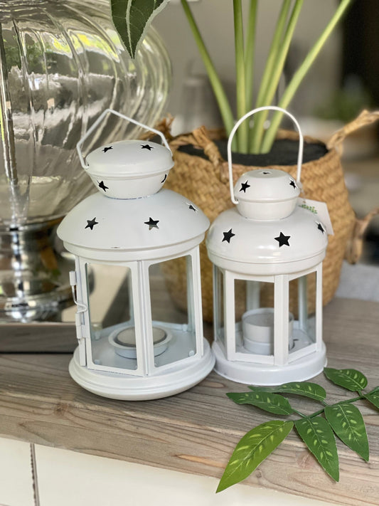 White Vintage Metal Candle Lantern - Large
