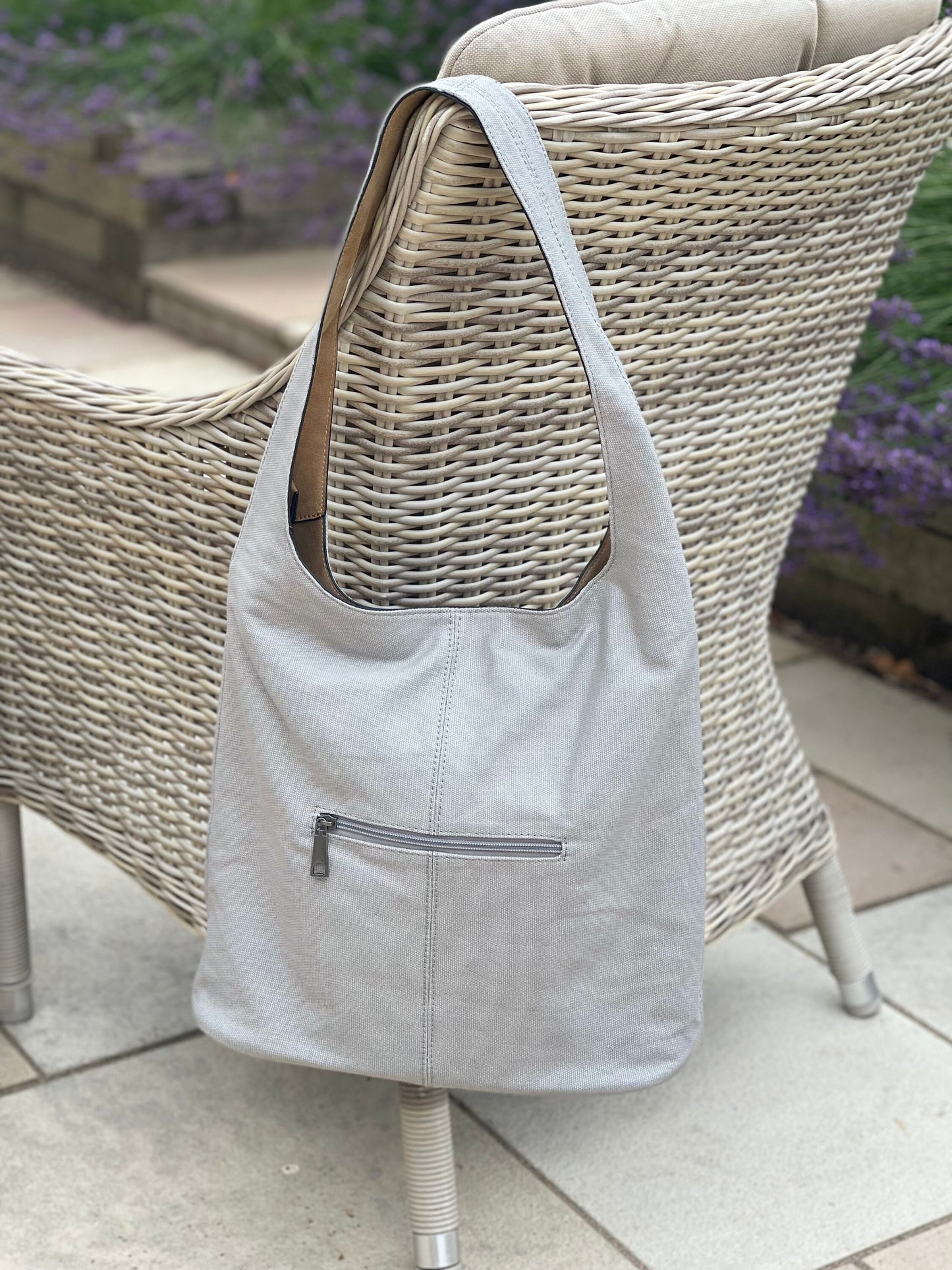 Pale Grey Tote/Shoulder Bag with Encrusted Star
