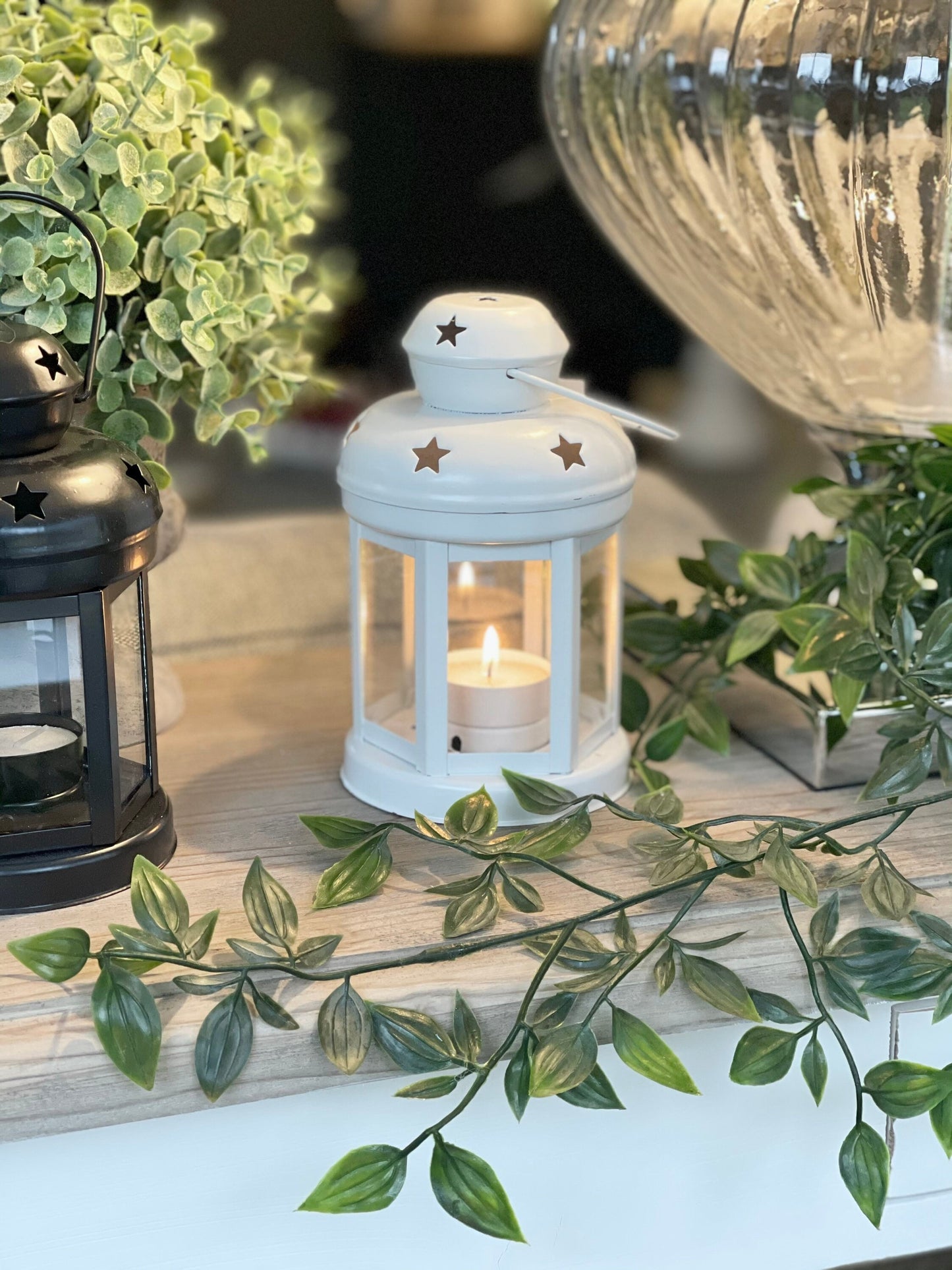 White Vintage Metal Candle Lantern - Large