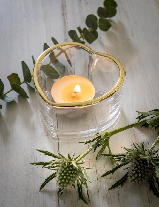 Glass Heart Tea Light Holder with Gold Rim