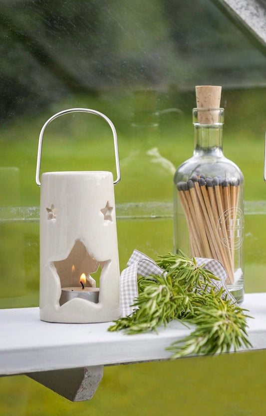 Ivory Ceramic Star Cut Lantern