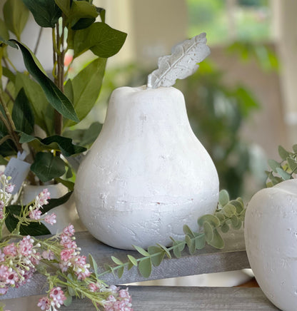 Stone Pear sculpture with antiqued finish