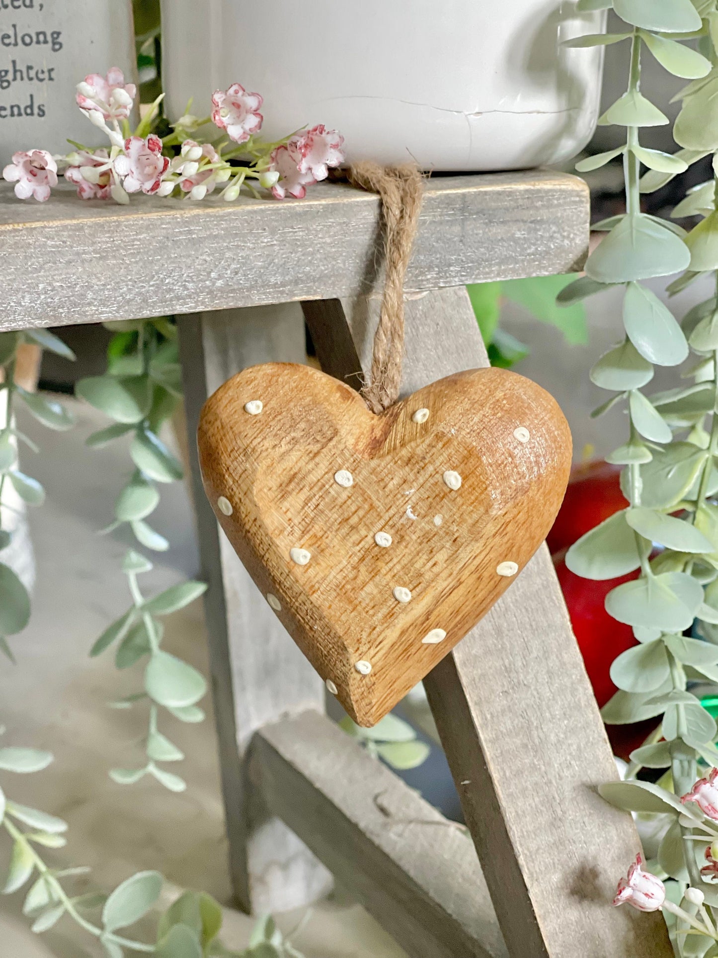 Polka Dot Natural Wood Heart