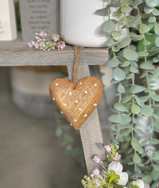Polka Dot Natural Wood Heart