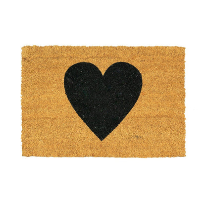 Black Heart Non-Slip Coir Door Mat - 60 x 40cm
