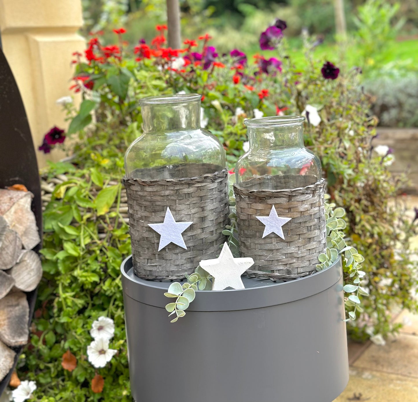 Parlane Grey/White Star Glass Jar - Available in 2 sizes